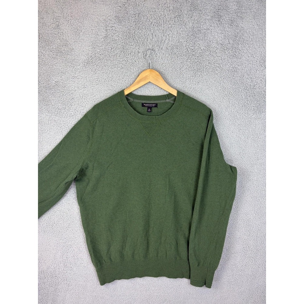 Banana Republic Mens XL Green Merino Wool Blend Crewneck Pullover Sweater Knit